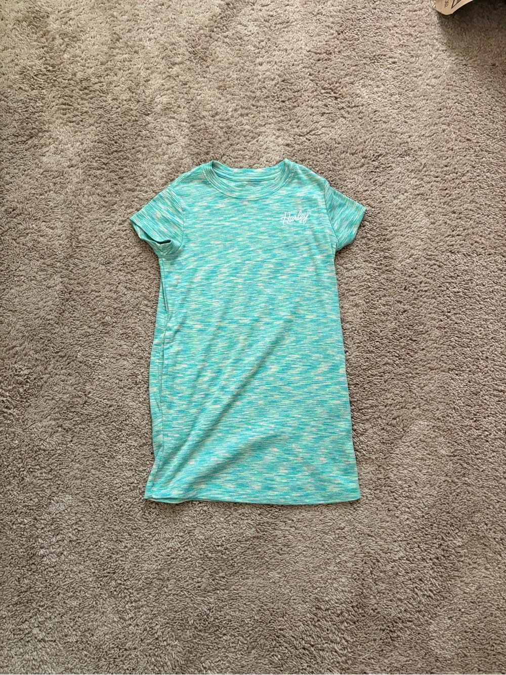 Girls Hurley Mint and White Heathered Crew Neck dress with pockets